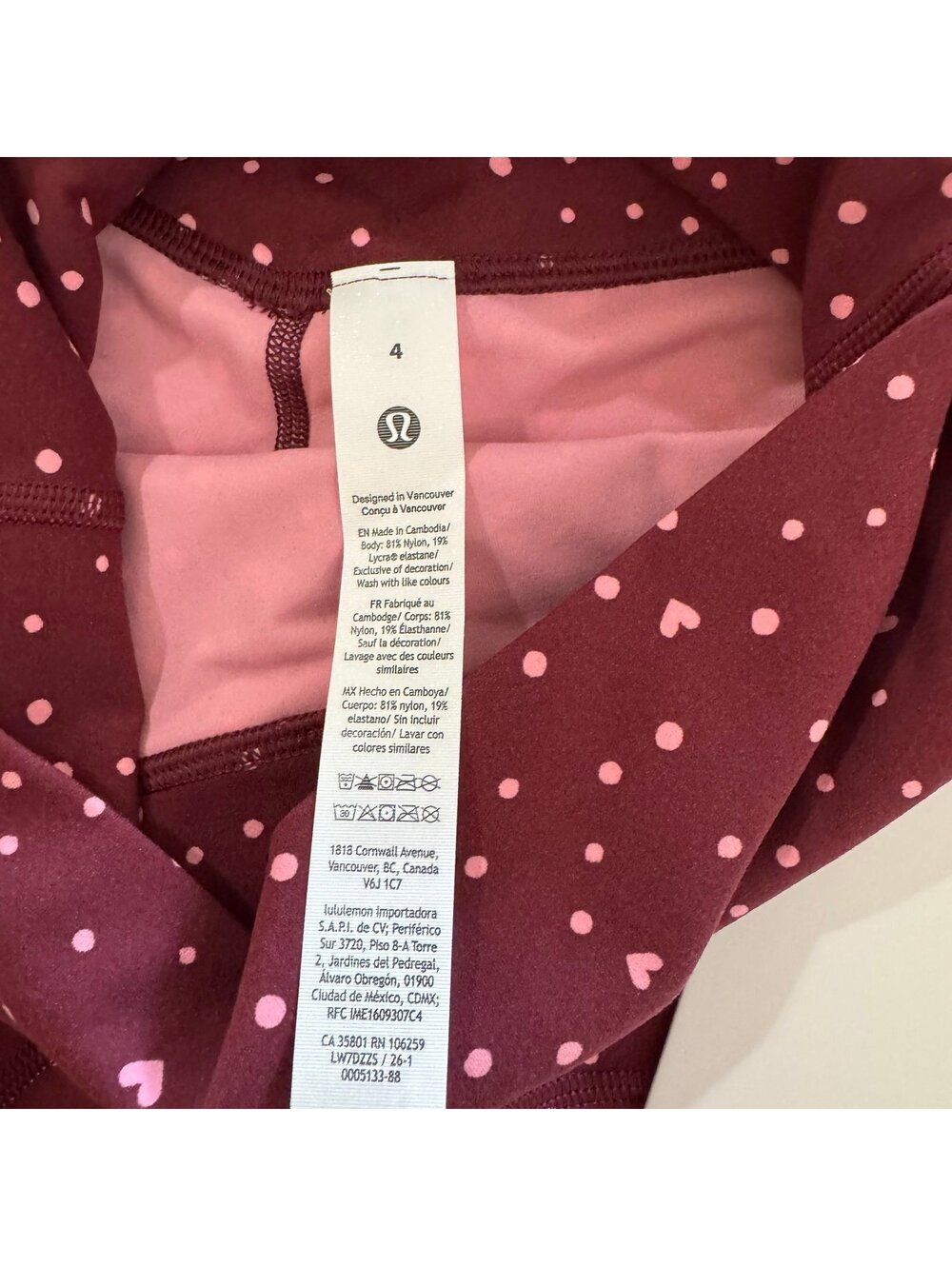 Lululemon Align No Line Short High Rise 4” Heart Scatter Dot Burgundy Size 4 NWT - Picture 5 of 6